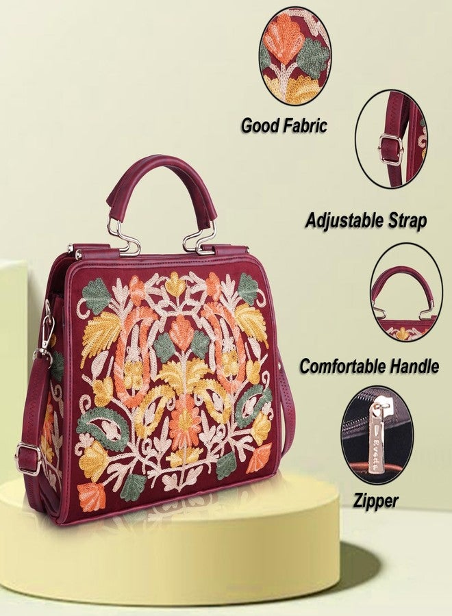 EVEDA Womens Synthetic Leather Stylish Trendy Design Shoulder Crossbody Hobo Handbag, Maroon - Image 2